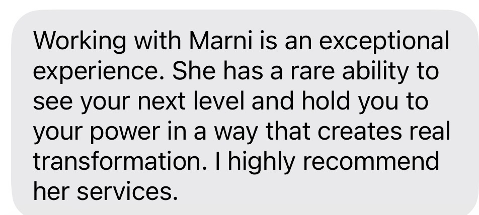 Client message describing working with Marni as an exceptional experience