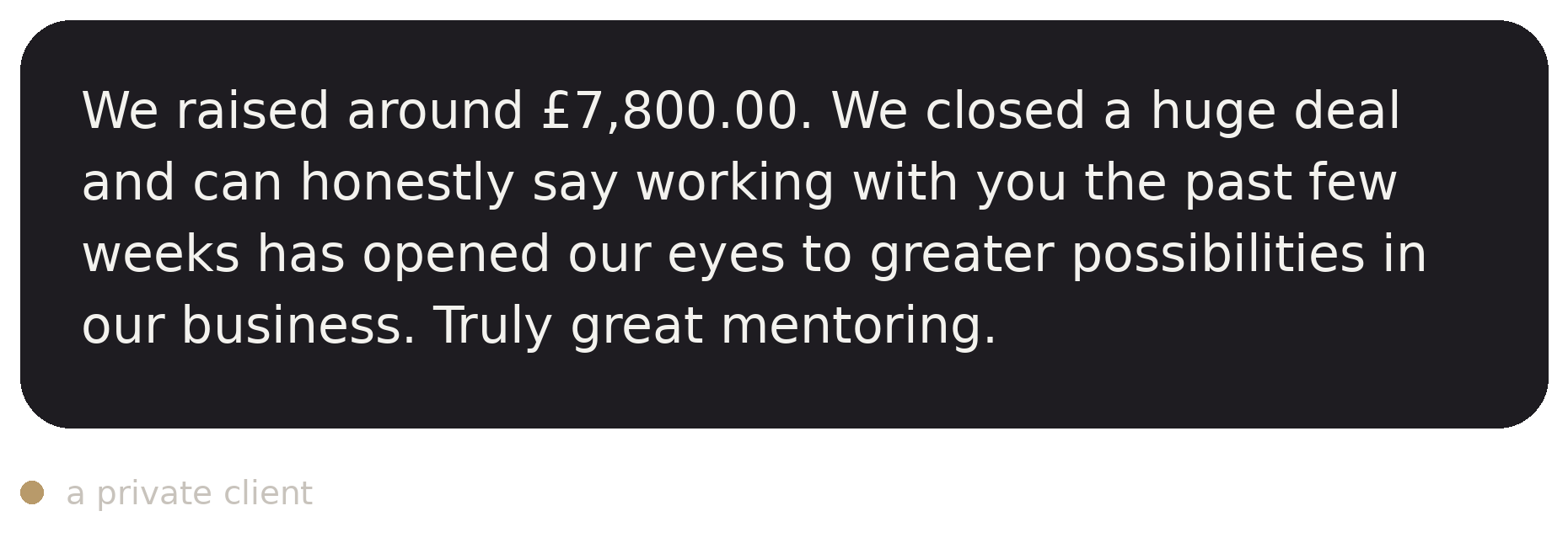 Client message about raising funds and closing a deal