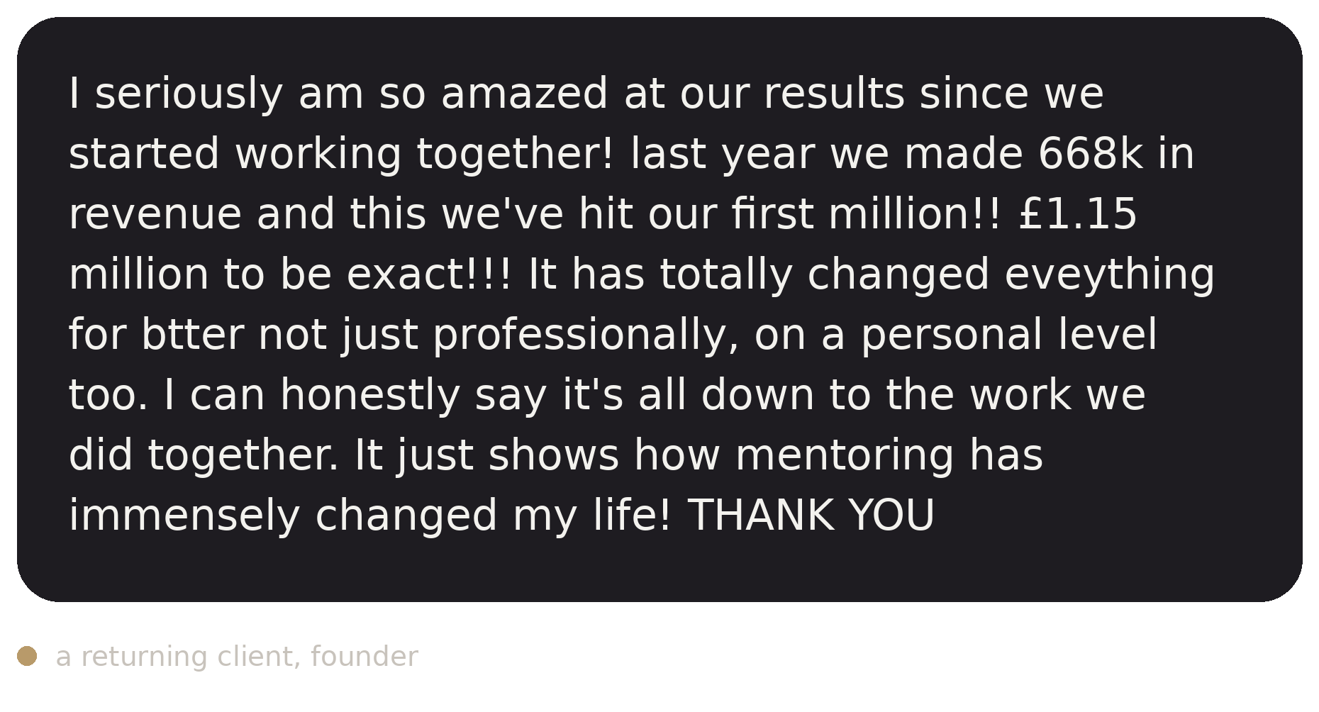 Client message about reaching first million in revenue